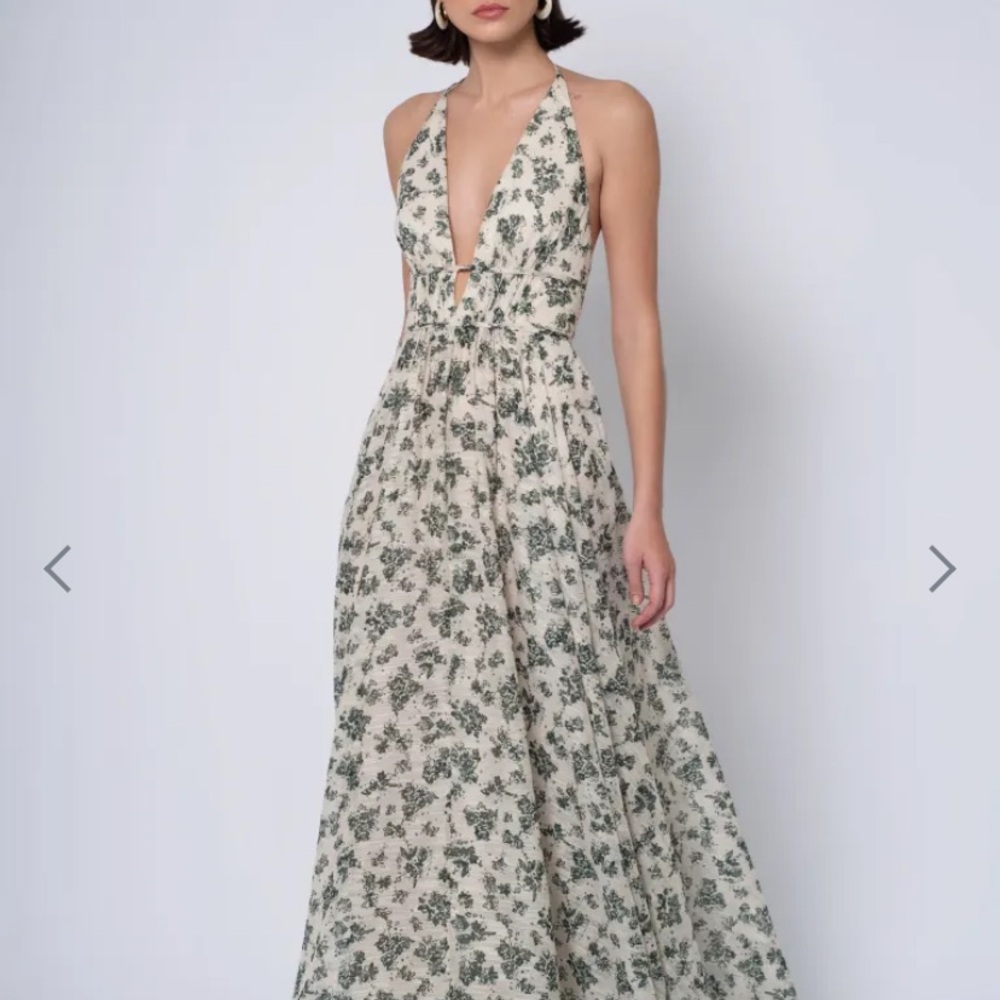Jenny Yoo Robin Floral Maxi Dress in Cream and Green